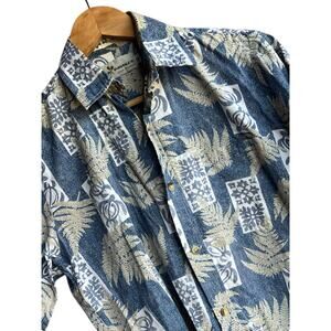 VTG Two Paddles Men SMALL 44" Blue Shirt Turtles Hawaiian Short Sleeve Button Up